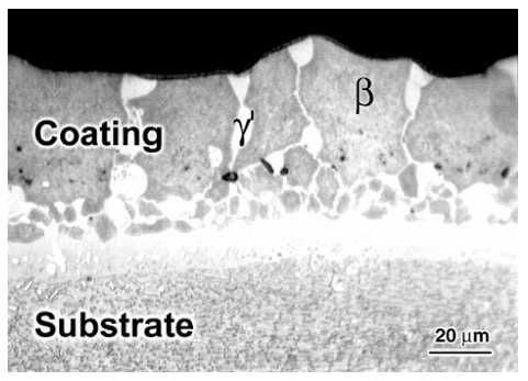 Platinum modified aluminide coating after 20h exposure